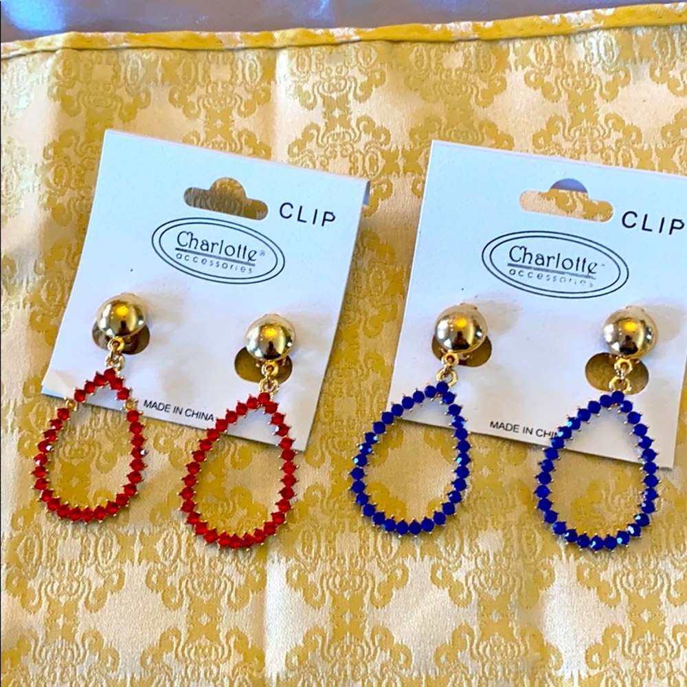 Red and blue Rhinestone Earrings sets